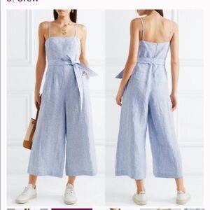 J. Crew Spaghetti-strap jumpsuit in striped beauchamps linen